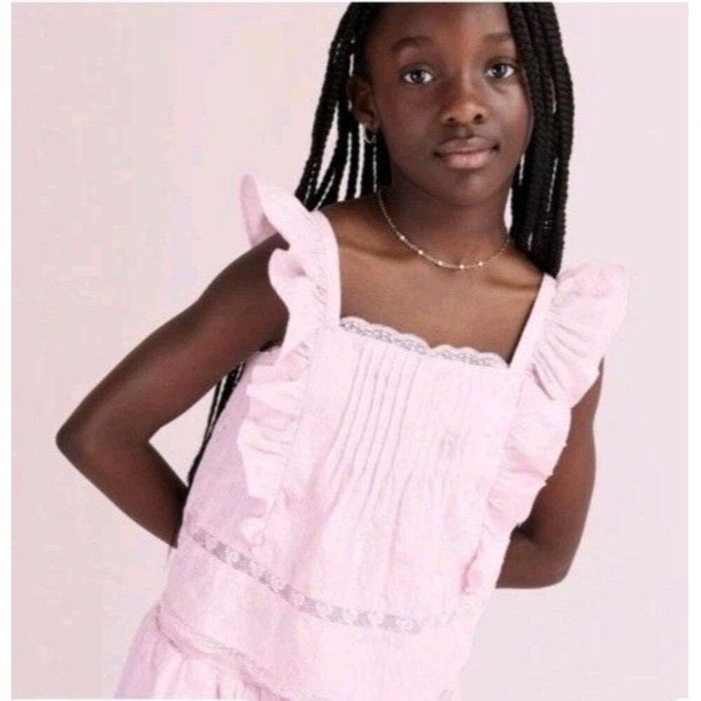 LoveShackFancy x Target Girls Rebecca Rose Embroidered Ruffle Tank Top 14 Pink